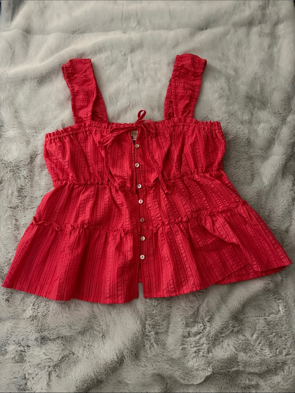 Bright Red Ruffled Button-Front Tank Top